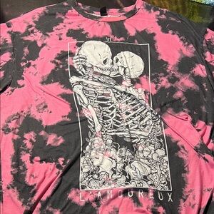 SHEIN Pink and Gray Skeleton Graphic Tee